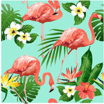 火烈鸟与热带花卉图案数码印花