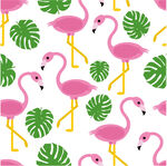 粉色火烈鸟与绿叶图案数码印花