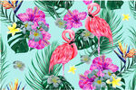 热带风情火烈鸟花卉图案数码印花