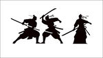 三位武士持剑战斗剪影