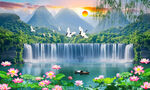 荷花山水风景画