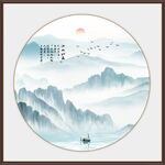 圆形水墨山水画
