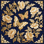 金色花卉蝴蝶刺绣图案