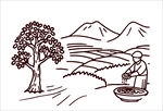 山间农人汲水劳作图景