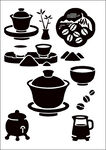 中式茶具与咖啡元素图案
