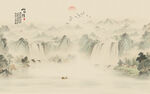 新中式水墨国画山水背景墙壁画