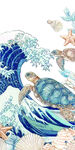 海洋海龟与浪花插画