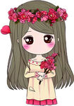 戴花环捧花的可爱女孩