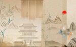 中式古风山水楼阁插画