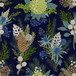 深蓝底花卉植物图案四方连续