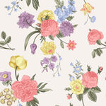 花卉图案缤纷花朵与绿叶四方连续