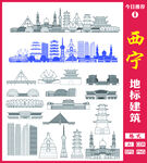 西宁地标建筑线稿图