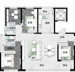 现代简约三室户型平面图