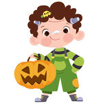  万圣节拿南瓜灯科学怪人男孩