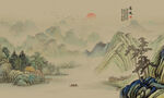 古典山水屏风背景墙壁画