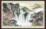 山水瀑布国画风景图
