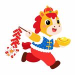 小马贺岁手持鞭炮与金元宝
