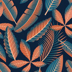 热带植物叶脉图案背景无缝数码印