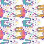 多彩卡通动物图案背景数码印花