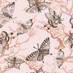 蝴蝶纷飞于花枝图案四方连续