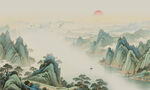 新中式水墨国画山水背景墙壁画