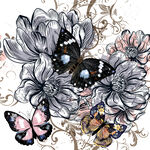 花卉与蝴蝶的唯美插画数码印花