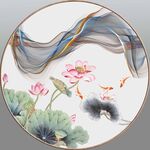 中式圆形花鸟鱼图