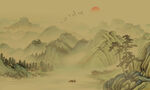 新中式古画国画山水背景墙壁画