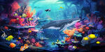 海底生物唯美背景墙