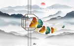 水墨山水间的多彩飞鸟