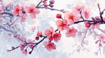 水墨风绽放的娇艳粉色梅花