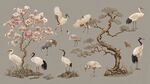 中式花鸟图 鹤与松梅景致