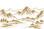 手绘线条山水