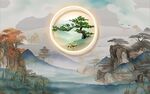 中式山水间的雅致松树图景