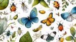 多彩昆虫与绿植插画图案