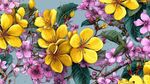 多彩花卉图案 黄粉花朵绽放
