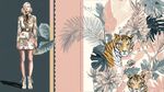 时尚女郎与虎纹植物图案