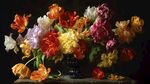 多彩郁金香花瓶静物画