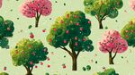 春日缤纷果树图案插画