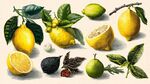 手绘柠檬及相关香料植物