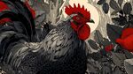 公鸡傲立花丛间