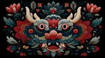 中式刺绣风神兽花卉图案