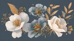 蓝白花卉插画