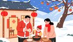 迎新年温馨插画