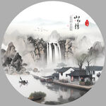 中国风水墨意境山水风景背景