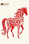 红色剪纸风奔腾骏马图案