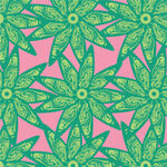 粉色背景绿叶花卉图案