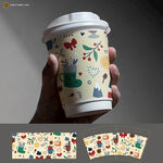 手绘风图案纸杯及贴纸