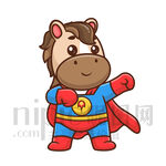 超人装扮的可爱河马