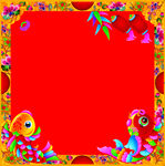 对联 福字庆卡通边框红色背景图